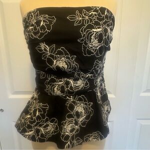 White House Black Market Black Top with White Floral Pattern